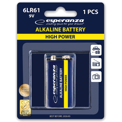 Batéria ESPERANZA LR9V/6LR61 alkalická