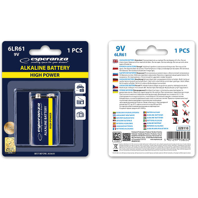 Batéria ESPERANZA LR9V/6LR61 alkalická