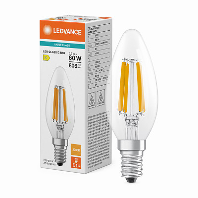 Žiarovka LEDVANCE LED CLB60 E14 5,9W/827 sviečka FILAMENT PMC