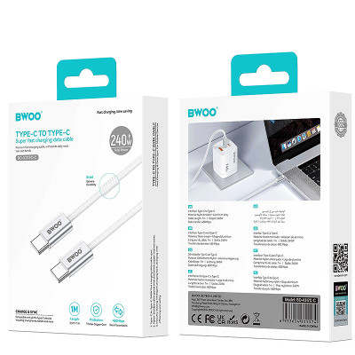 Kábel USBC-USBC 1m 240W biely BWOO BO-X317C-C