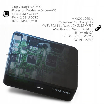 Prijímač Android smart TV BOX Google TV OPTICUM RED360 X100 PRO+