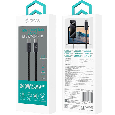 Kábel USBC-USBC 2m 240W čierny DEVIA EC652