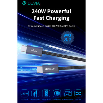 Kábel USBC-USBC 2m 240W čierny DEVIA EC652