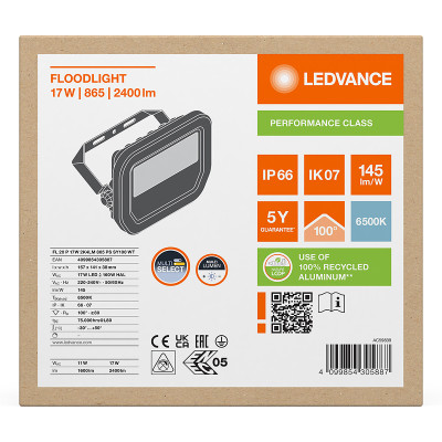 Reflektor LED 20 6500K WH LEDVANCE FL KLM 17W/11W/6500K SYM100 WT 2400/1600lm PMC