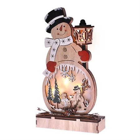 Dekorácia vianočná drevený snehuliak SOLIGHT 1V233 (19x16x5cm; 2xAA)