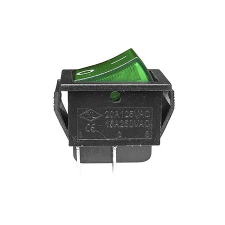 Vypínač kolískový 250V/15A ON-OFF zelený STV02