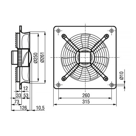 Ventilátor priemyselný nástenný axiálny HXBR/2-250
