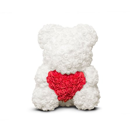 Darček Medvedík z ruží bielo-červený 25cm DMBC-25