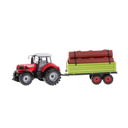 Hračka traktor s vlečkou a drevom METAL AGRICULTURAL VEHICLE 8808 (45x15x12,5cm)