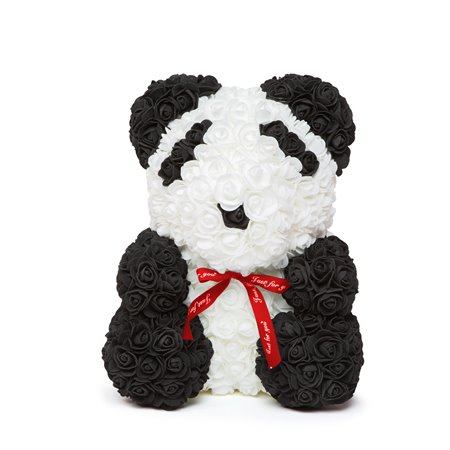 Darček Panda z ruží čierno-biela s červenou mašľou 40cm DPCB-40