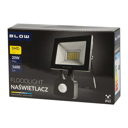 Reflektor LED 20W+PIR 4000K čierny BLOW IP65