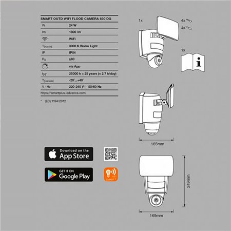 Reflektor LED 24W+PIR/3000K LEDVANCE SMART+OUTDOOR KAMERA WIFI vonkajšia