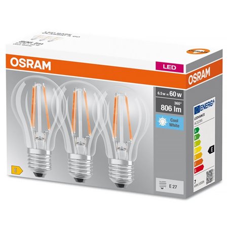 Žiarovka OSRAM LED BCLA60 E27 6,5W/840 3balenie FILAMENT BASECLA60