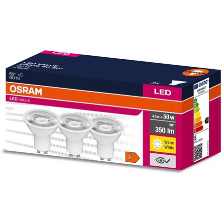 Žiarovka OSRAM LED LVPAR165060 GU10 4,5W/827 3balenie BASEPAR1650 60°
