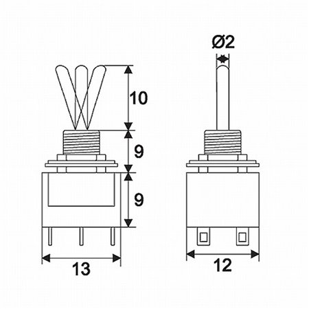 Vypínač páčkový 250V/3A ON-OFF-ON 2 obvody ST305