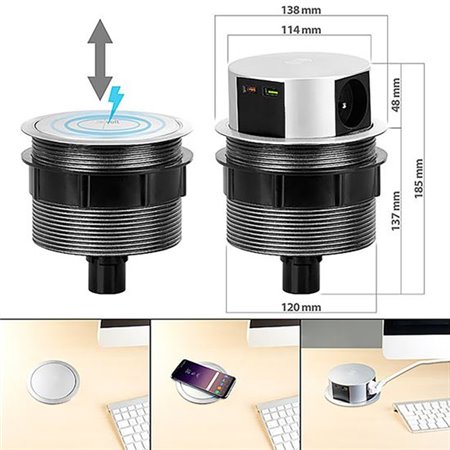 Zásuvka vysúvacia 2m/3z+USB A+C +Wireless 10W SOLIGHT PP120USBCW