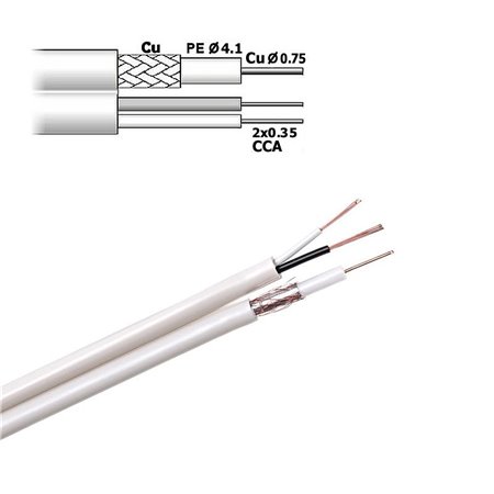 Koaxiálny kábel RG59+NAP 2x0,35mm biely s napájaním KAB0027
