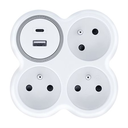 Rozdvojka SOLIGHT P106USBC (3xgula s vypínačom priamy trojuholník+USBA+USBC)