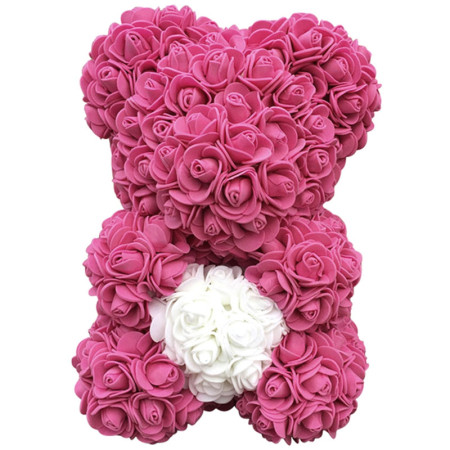 Darček Medvedík z ruží ružovo-biely 25cm DMRB-25 s LED