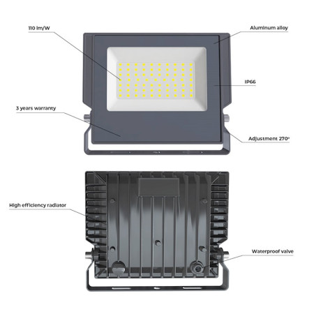 Reflektor LED 50W 4500K sivý FOREVER IP66 ASPIRE PROFI