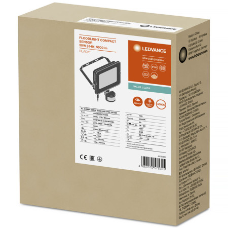Reflektor LED 50W+PIR 4000K BK LEDVANCE FLOODLIGHT COMPACT SENSOR SYM 100