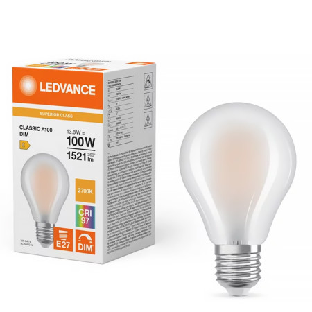 Žiarovka LEDVANCE LED CLA100D E27 13,8W/927 FILAMENT GLFR matná DIM CRI97 SC