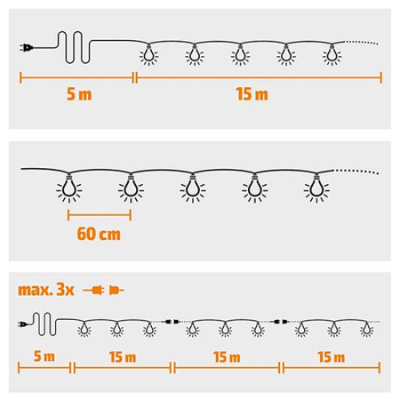 Reťaz svietiaca LED WW 25ks 15+5m IP44 SOLIGHT WO794