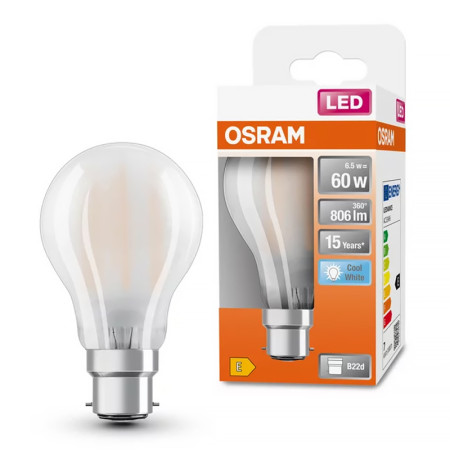 Žiarovka OSRAM LED SCLA60 B22d 6,5W/840 FILAMENT GLFR matná