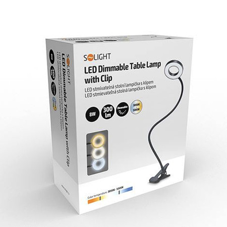 Lampa stolová LED 8W 3-5000K CCT USB na štipec čierna SOLIGHT WO66-B