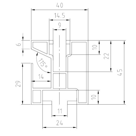 Hliníkový profil HNP1 - 40x45 mm - dlžka 4,7 m