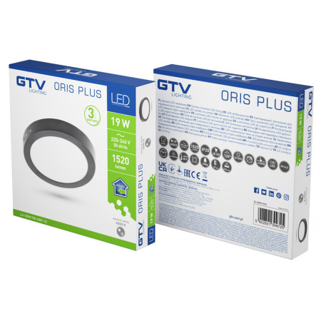 Panel LED prisadený GTV ORIS PLUS 19W 4000K okrúhly čierny 1520lm IP20