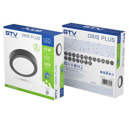 Panel LED prisadený GTV ORIS PLUS 13W 4000K okrúhly čierny 1020lm IP20