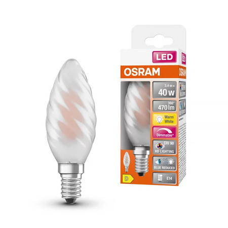 Žiarovka OSRAM LED SCLBW40D E14 3,4W/927 sviečka FILAMENT FR matná točená