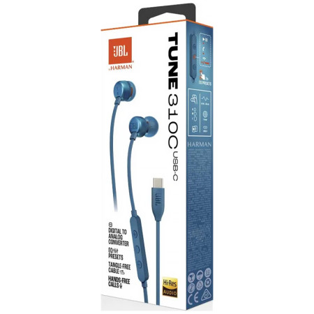 Minislúchadlá do uši špuntové JBL TUNE 310C USB-C BLUE