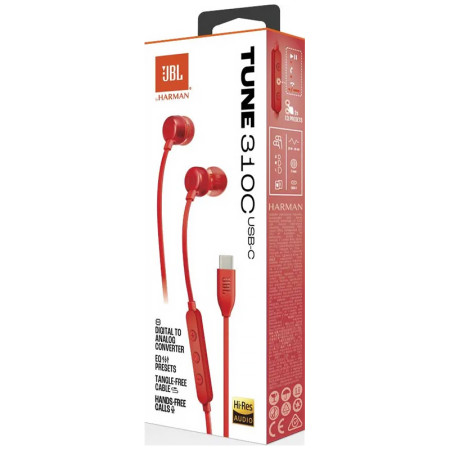 Minislúchadlá do uši špuntové JBL TUNE 310C USB-C RED