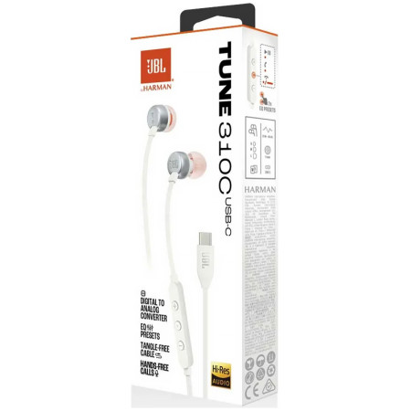 Minislúchadlá do uši špuntové JBL TUNE 310C USB-C WHITE