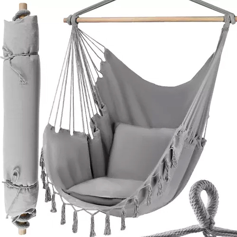 Kreslo závesné HAMMOCK sivé 97x130cm SW30GR + 2 vankúše