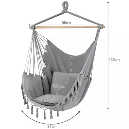 Kreslo závesné HAMMOCK sivé 97x130cm SW30GR + 2 vankúše