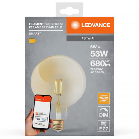 Žiarovka LEDVANCE LED SMART WIFI E27 6W/824 G53D GLOBE G125 FILAMENT GOLD DIM