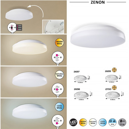 Stropnica LED 280mm 24w 3-6000K CCT IP54 biela 2400lm so senzorom RABALUX 2700 ZENON