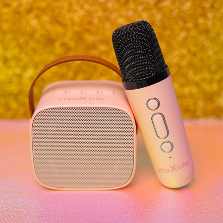 Reproduktor prenosný BLUETOOTH MAXLIFE MXKS-100 PINK +1 mikrofón karaoke 6W