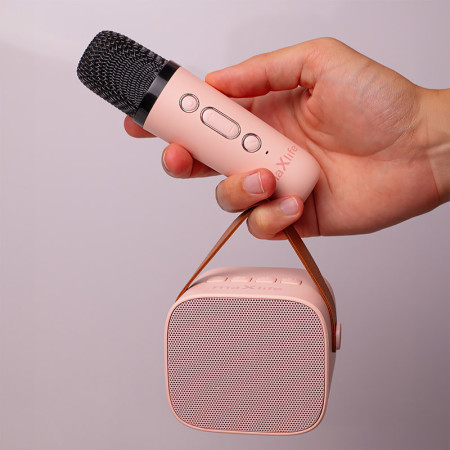 Reproduktor prenosný BLUETOOTH MAXLIFE MXKS-100 PINK +1 mikrofón karaoke 6W