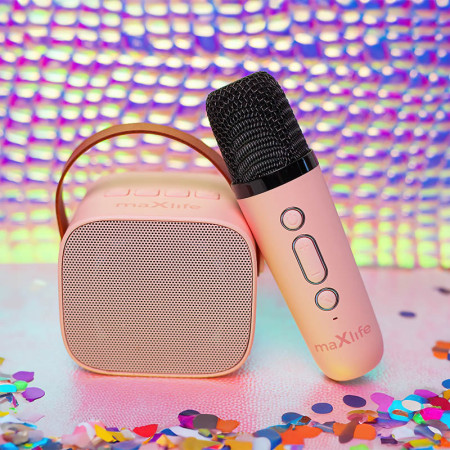 Reproduktor prenosný BLUETOOTH MAXLIFE MXKS-100 PINK +1 mikrofón karaoke 6W