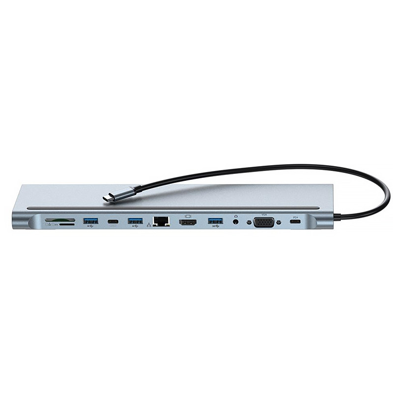 USB HUB redukcia USBC-USBC+HDMI+RJ45+USBA+VGA 12v1 XO-HUB010