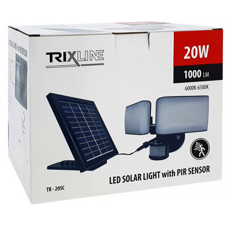 Reflektor LED so solárnym panelom+PIR TRIXLINE TR-20SC 20W 1000lm 6500K