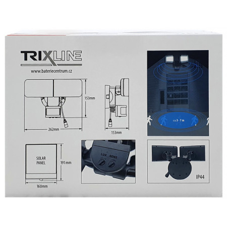 Reflektor LED so solárnym panelom+PIR TRIXLINE TR-20SC 20W 1000lm 6500K