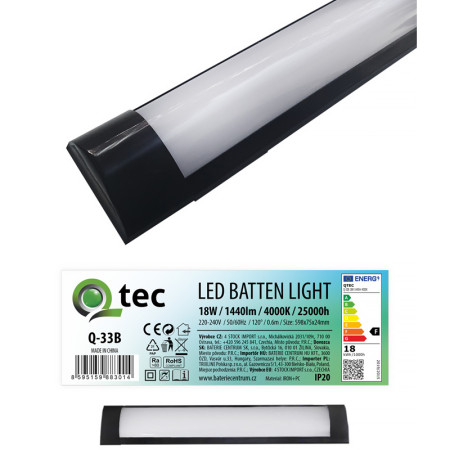 Svietidlo lineárne LED 60cm QTEC Q-33B 18W 4000K 1440lm čierne