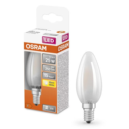 Žiarovka OSRAM LED SCLB25 E14 2,5W/827 sviečka FILAMENT GLFR matná