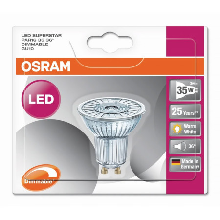 Žiarovka OSRAM LED SPAR16D3536 GU10 3.4W/927 36° DIM