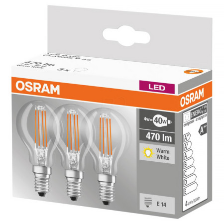 Žiarovka OSRAM LED BCLP40 E14 4W/827 3balenie FILAMENT BASECLP40 ilumka